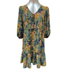 Nanette Lepore Ruffle Drop Hem Floral Dress Women's Size 10 Green